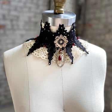 Victorian Style Choker with Red Antique Glass Beads 