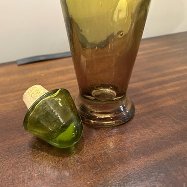 Vintage Olive Green Bubble Glass Genie Bottle 1960s Spain MCM Decanter 19” - Free Shipping 