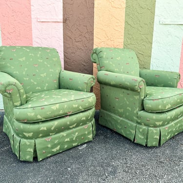 Pair of Green Butterfly Upholstered Chairs