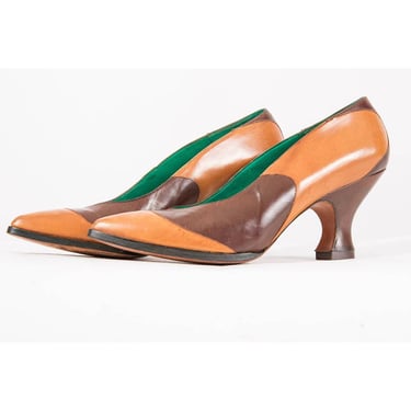 Fred Slatten for Totar shoes / Vintage leather spool heeled pointed toe pumps / 5 