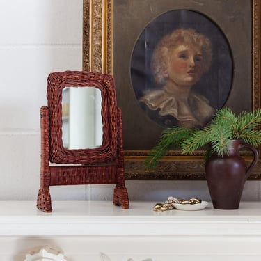 vintage french "petit" tabletop wicker mirror