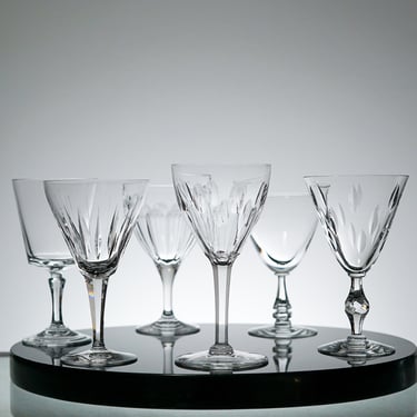 Mismatched Crystal Glassware Set of 6, Vintage Wine Glasses for Holiday Party, Anniversary Party Glass Set, New Years Eve Party 