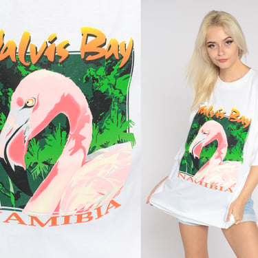 Namibia T-Shirt 90s Walvis Bay T-Shirt Flamingo Graphic Tee Tropical Bird Palm Tree Tourist Travel Vintage 1990s Princess Cruises 2xl xxl 