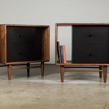 Large Walnut and Leather Nightstand