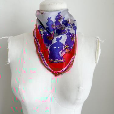 Vintage 1960s Silk Chiffon Victorian Traveling Lady Novelty Print 