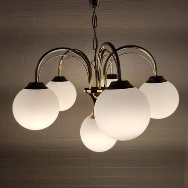 Vintage Ceiling Light/ Midcentury Modern Ceiling Lamp / Six Milky White Bulbs Chandelier / Retro Pendant Light / Lightning/ 70s Yugoslavia 