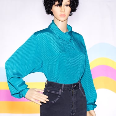 Vintage 1980s Turquoise Blouse by Anne Klein | Medium | 6 