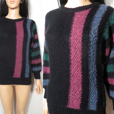 Vintage 80s/90s Jewel Tone Color Block Cozy Nubby Sweater Size S 