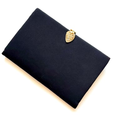 Vintage 50s Strawberry Rhinestone Handbag Clutch 1950s Black Gold Purse Bag 