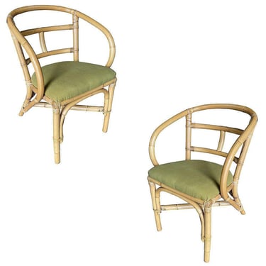 Pair of Restored Mid-Century Loop Arm Rattan Dining Armchairs 