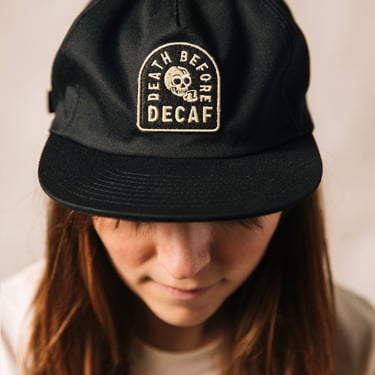 Death Before Decaf Coffee Hat, Strapback Hat, Mens Hat, Womens Hats, Snapback, Vintage Baseball Cap, Felt Patch, Coffee Gift, Barista 
