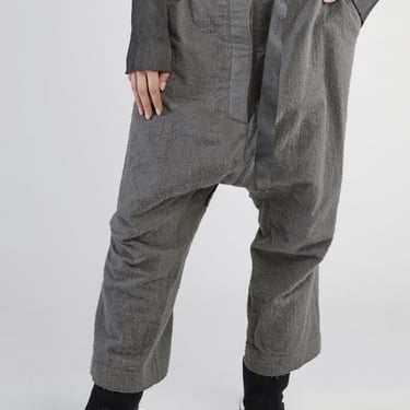 Textured Wool Blend Drop Seat Trousers in PENCIL only