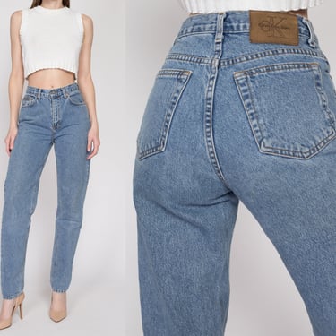 Small 90s Calvin Klein High Waisted Mom Jeans 27" | Vintage CK Denim Tapered Leg Light Stonewashed Jeans 