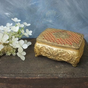 Vintage mini jewel box, small faux gold filigree, wedding ring box, engagement, Rococo style 