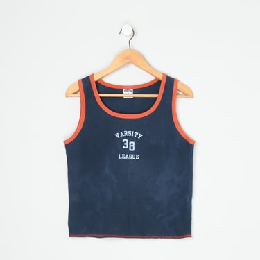 Vintage Y2k Waffle Knit Ringer Tank - orange, navy, 2000s clothing, athletic, faded, 100% cotton - Women's M 