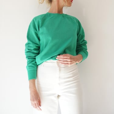 Vintage Kelly Green Raglan Sweatshirt | 80s Green Crewneck Sweatshirt | S M 