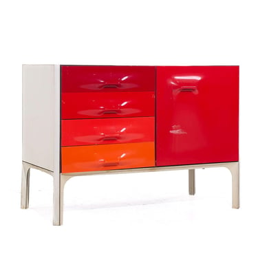 Raymond Loewy for Doubinsky Frères DF 2000 Mid Century Red Fiberglass Cabinet Credenza - mcm 