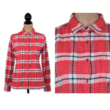 Y2K Flannel Plaid Shirt Women Small, Red Tartan Cotton Blouse, Long Sleeve Collared Button Down, Casual Winter Top, 2000s Clothes - Woolrich 