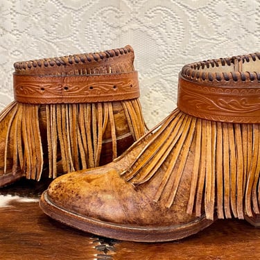 Hancrafted Tan Leather Cowgirl Boots with Fringe Women’s size 9 1/2 