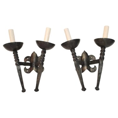 large pair of French wrought iron sconces