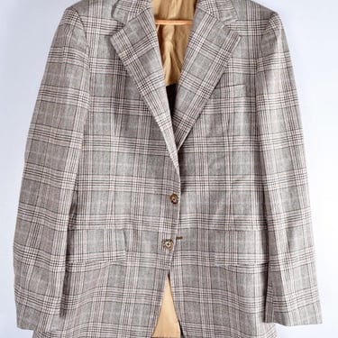 1950's Tan Plaid Men's Suit Jacket, Sport Coat, Brown Blazer, 42