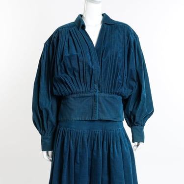 Pleated Corduroy Jacket &amp; Skirt Set