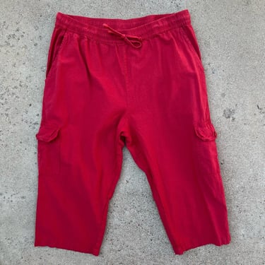 Vintage 90s Red Soft Cotton Cargo Cropped Summer Pants Large 