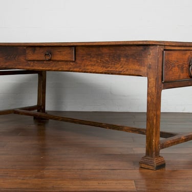 19th Century Country French Farmhouse Maple Trestle Table 