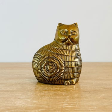 Vintage Abstract Brass Cat Sculpture 