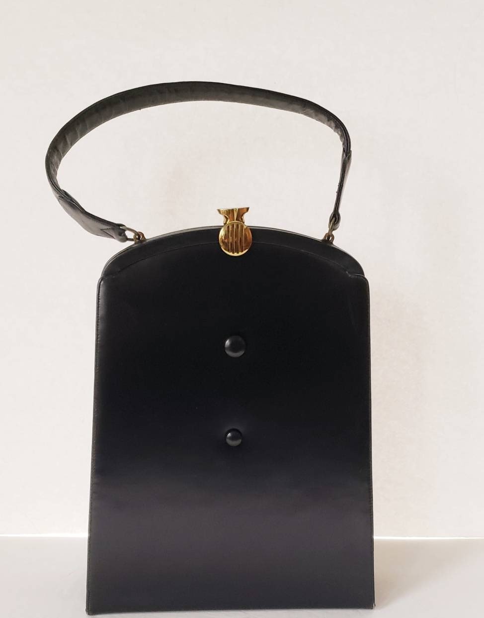 1960s Black Leather Mod Hnadbag / 60s Top Handle | RareJule Vintage ...