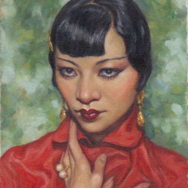 Anna May Wong Portrait, Extra Large Art Print from Original Oil Painting by Pat Kelley. 20x16, Art Deco, Vintage Look, Beautiful Woman 