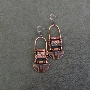 Chandelier earrings, jasper and copper ethnic statement earrings, chunky bold earrings, southwestern earrings, unique bohemian earrings 