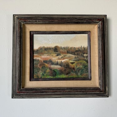 Vintage Impressionist plein-air autumn Landscape Oil Painting, Framed 