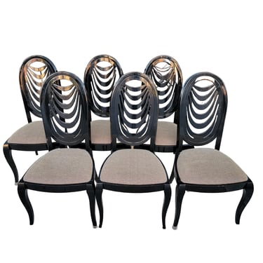 6 Pietro Costantini Black Lacquer Dining Chairs 