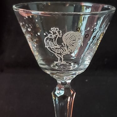 1960s Rooster Themed Martini Glasses Set of 6 