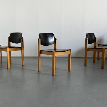 Mid-Century Modern Stackable Dining Chairs or Visitor Chairs by Kusch + Co, Beech and Stained Plywood, 1970s Germany 