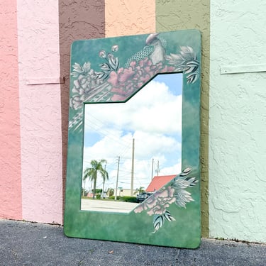Pink and Green Lacquer Bird Mirror