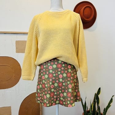 Vintage Oversized 90s Pale Yellow Chunky Cotton Pullover Sweater 