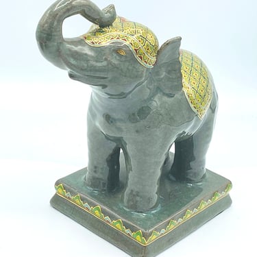 Vintage Thai Celadon Elephant Figurine- 6 5/8" Excellent Condition 