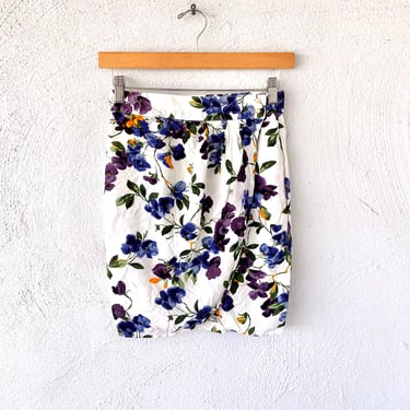 Vintage 90s Floral Wrap Mini Skirt Violet White 