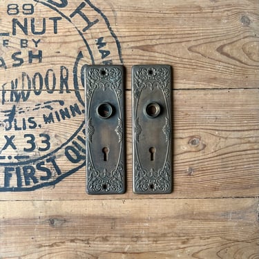 Antique Nouveau Salvaged Pressed Brass Door Plates 