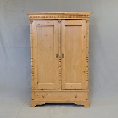 Antique Eastern European Pine Armoire Wardrobe With Shelves