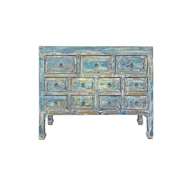 Distressed Turquoise Blue Stone Top 11 Drawers Credenza Sideboard Cabinet ws4463E 