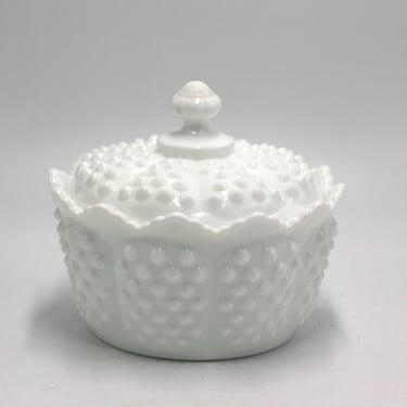 vintage Fenton milk glass hobnail covered candy dish 