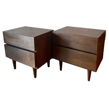 American Mid-Century Restored Walnut Block Front Two Drawers Night Stands