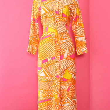 1960s Ogust Vibrant Dress/Duster S/M
