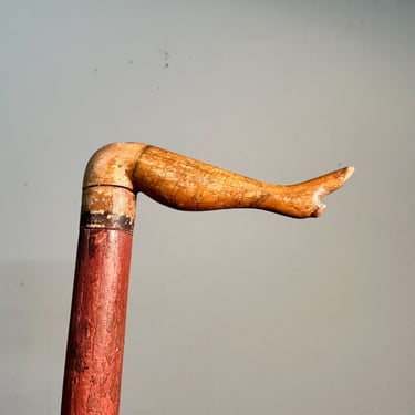 Antique Folk Art Walking Cane with Woman's Bare Leg for Handle - Early 1900s - Depression Era Walking Stick - Hand Carved Walking Stick 