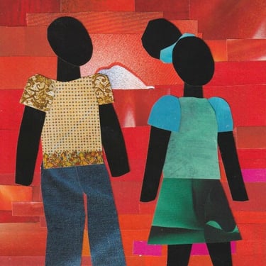 Siblings  Original collage African American art. 