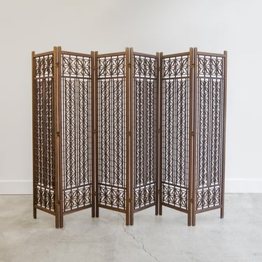 1960's Danish Mid-Century Modern Teak Shoji Six-Panel Folding Room Divider | Kumiko | MCM | Japanese Design 