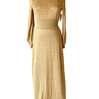 70s Gold Lurex Knit Sweater Dress